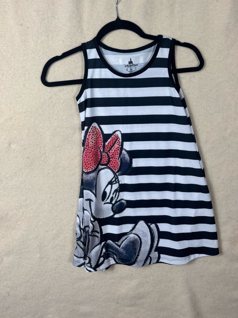 Disney Parks Minnie Mouse Striped Tank Dress Girls Medium (10) Black White